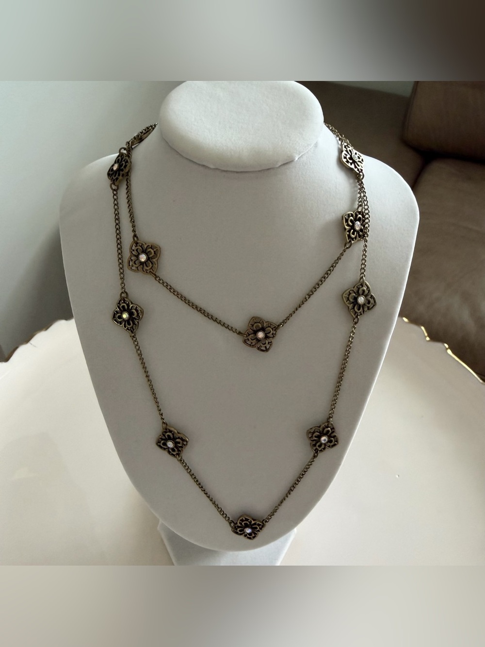 Premier Designs Long AB Rhinestone Flower Station Necklace